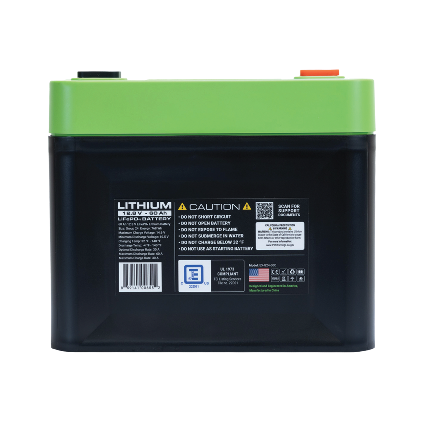 E360 12.8V 60Ah G24 High-Density LiFePO4 Deep Cycle Battery [C]