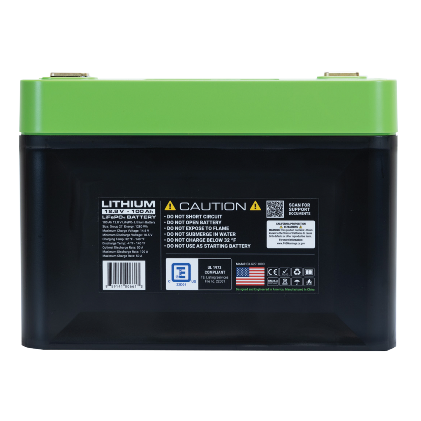 E360 12.8V 100Ah G27 High-Density LiFePO4 Deep Cycle Battery [A]