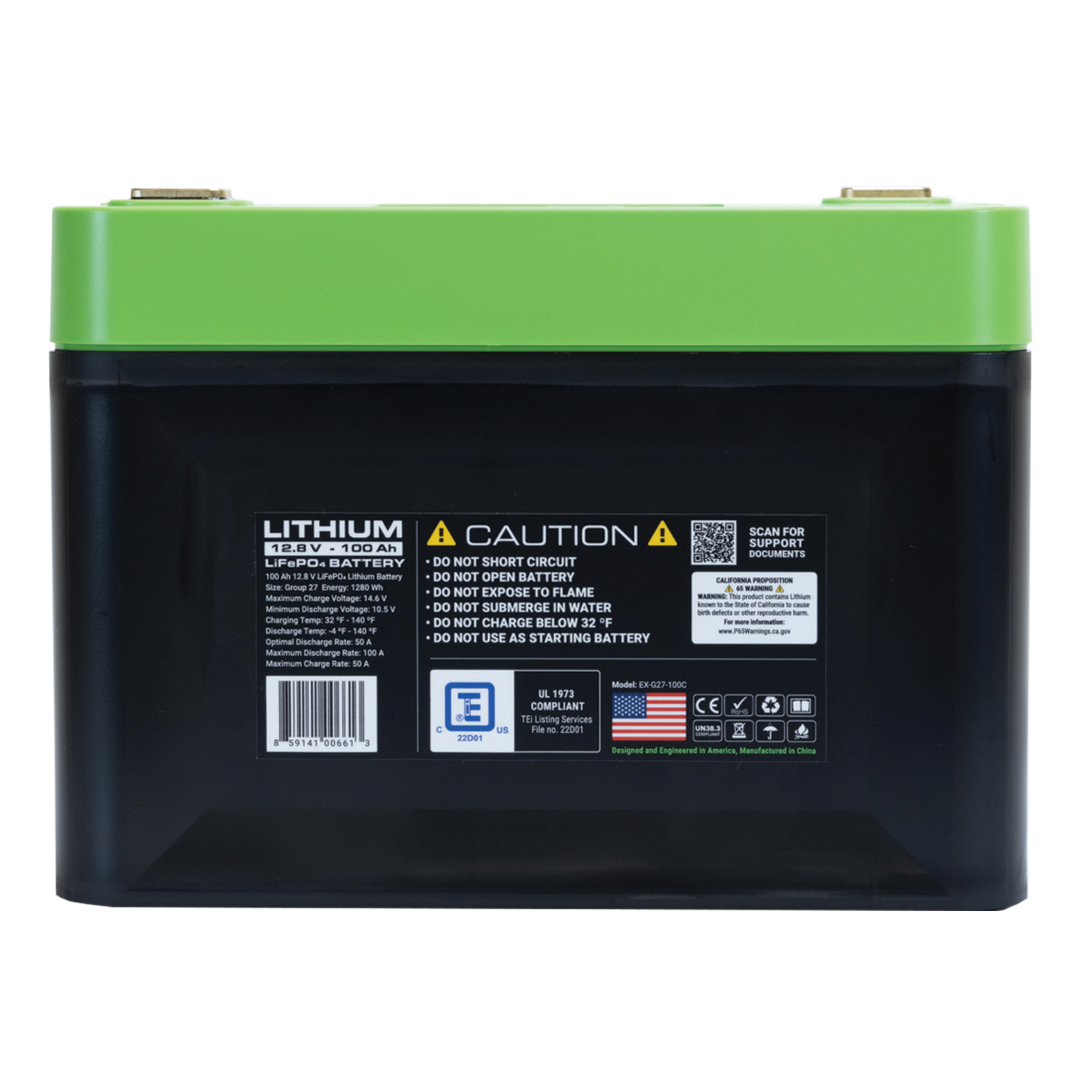 E360 12.8V 100Ah G27 High-Density LiFePO4 Deep Cycle Battery [A]